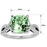 4 Carat Cushion Cut Green Amethyst and Diamond Ring in 10k White Gold Image-5