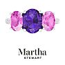 Martha Stewart 5 Carat Oval Shape Amethyst, Pink Sapphire and Lab Grown Diamond Three Stone Plus Ring In Sterling Silver Image-1