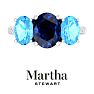 Martha Stewart 5 Carat Oval Shape Sapphire, Blue Topaz and Lab Grown Diamond Three Stone Plus Ring In Sterling Silver Image-1