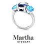 Martha Stewart 5 Carat Oval Shape Sapphire, Blue Topaz and Lab Grown Diamond Three Stone Plus Ring In Sterling Silver Image-9