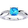 3/4ct Cushion Cut Blue Topaz and Diamond Ring In 10K White Gold Image-1