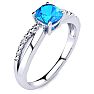 3/4ct Cushion Cut Blue Topaz and Diamond Ring In 10K White Gold Image-2