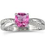 Pink Gemstones 3/4ct Cushion Cut Pink Topaz and Diamond Ring in 10k White Gold Image-1