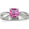 Pink Gemstones 3/4ct Cushion Cut Pink Topaz and Diamond Ring in 10k White Gold Image-1