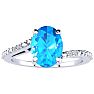 1 1/2ct Oval Shape Blue Topaz and Diamond Ring in 10k White Gold Image-1