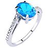 1 1/2ct Oval Shape Blue Topaz and Diamond Ring in 10k White Gold Image-2
