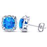 2ct Cushion Cut Blue Topaz and Diamond Earrings in 10k White Gold Image-1
