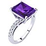 4ct Octagon Amethyst and Diamond Ring in 10k White Gold Image-2