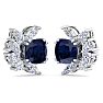 1 3/4 Carat Cushion Cut Sapphire and Lab Grown Diamond Cluster Stud Earrings In 14 Karat White Gold Image-2