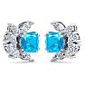 1 3/4 Carat Cushion Cut Blue Topaz and Lab Grown Diamond Cluster Stud Earrings In 14 Karat White Gold Image-2
