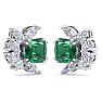 1 3/4 Carat Cushion Cut Emerald and Lab Grown Diamond Cluster Stud Earrings In 14 Karat White Gold Image-2