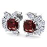 1 3/4 Carat Cushion Cut Garnet and Lab Grown Diamond Cluster Stud Earrings In 14 Karat White Gold Image-4