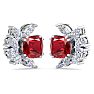 1 3/4 Carat Cushion Cut Ruby and Lab Grown Diamond Cluster Stud Earrings In 14 Karat White Gold Image-2