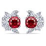 1 3/4 Carat Cushion Cut Ruby and Lab Grown Diamond Cluster Stud Earrings In 14 Karat White Gold Image-3