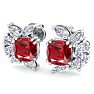 1 3/4 Carat Cushion Cut Ruby and Lab Grown Diamond Cluster Stud Earrings In 14 Karat White Gold Image-4