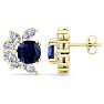 1 3/4 Carat Cushion Cut Sapphire and Lab Grown Diamond Cluster Stud Earrings In 14 Karat Yellow Gold Image-1