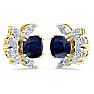 1 3/4 Carat Cushion Cut Sapphire and Lab Grown Diamond Cluster Stud Earrings In 14 Karat Yellow Gold Image-2