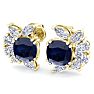 1 3/4 Carat Cushion Cut Sapphire and Lab Grown Diamond Cluster Stud Earrings In 14 Karat Yellow Gold Image-4
