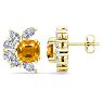 1 3/4 Carat Cushion Cut Citrine and Lab Grown Diamond Cluster Stud Earrings In 14 Karat Yellow Gold Image-1