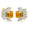 1 3/4 Carat Cushion Cut Citrine and Lab Grown Diamond Cluster Stud Earrings In 14 Karat Yellow Gold Image-2