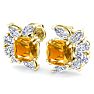 1 3/4 Carat Cushion Cut Citrine and Lab Grown Diamond Cluster Stud Earrings In 14 Karat Yellow Gold Image-4
