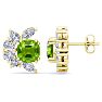 1 3/4 Carat Cushion Cut Peridot and Lab Grown Diamond Cluster Stud Earrings In 14 Karat Yellow Gold Image-1