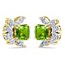 1 3/4 Carat Cushion Cut Peridot and Lab Grown Diamond Cluster Stud Earrings In 14 Karat Yellow Gold Image-2