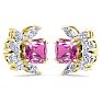 1 3/4 Carat Cushion Cut Pink Topaz and Lab Grown Diamond Cluster Stud Earrings In 14 Karat Yellow Gold Image-2