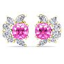 1 3/4 Carat Cushion Cut Pink Topaz and Lab Grown Diamond Cluster Stud Earrings In 14 Karat Yellow Gold Image-3