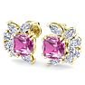 1 3/4 Carat Cushion Cut Pink Topaz and Lab Grown Diamond Cluster Stud Earrings In 14 Karat Yellow Gold Image-4