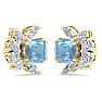 1 3/4 Carat Cushion Cut Aquamarine and Lab Grown Diamond Cluster Stud Earrings In 14 Karat Yellow Gold Image-2