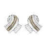 Estate Jewelry Sterling Silver Large Ribbon Earrings With Yellow Gold Rope Trim And Clip-On Backs Image-1