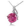 Pink Gemstones 5ct Cushion Cut Pink Topaz and Diamond Pendant in 10k White Gold Image-2