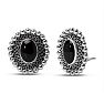 Estate Jewelry Vintage Lace Oval Black Stone Clip-On Earrings In Solid Sterling Silver Image-1