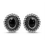 Estate Jewelry Vintage Lace Oval Black Stone Clip-On Earrings In Solid Sterling Silver Image-2