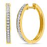 Sterling Silver 1/10 Carat Diamond Hoop Earrings In Yellow Gold Overlay, 3/4 Inch Image-1