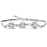 Estate Jewelry Three Flower Link Bracelet In Sterling Silver With Zirconias, 7 Inches Image-1