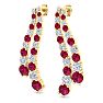 4 Carat Ruby and Lab Grown Diamond Line Drop Earrings In 14 Karat Yellow Gold, 1 1/2 Inches Image-3