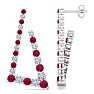 4 3/4 Carat Ruby and Lab Grown Diamond Line Modern Earrings In 14 Karat White Gold, 1 1/2 Inches Image-1