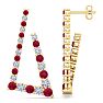 4 3/4 Carat Ruby and Lab Grown Diamond Line Modern Earrings In 14 Karat Yellow Gold, 1 1/2 Inches Image-1