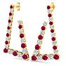 4 3/4 Carat Ruby and Lab Grown Diamond Line Modern Earrings In 14 Karat Yellow Gold, 1 1/2 Inches Image-3