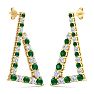 4 3/4 Carat Emerald and Lab Grown Diamond Line Modern Earrings In 14 Karat Yellow Gold, 1 1/2 Inches Image-4