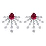 3 1/2 Carat Pear Shape Ruby and Lab Grown Diamond Spray Drop Earrings In 14 Karat White Gold Image-2