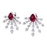 3 1/2 Carat Pear Shape Ruby and Lab Grown Diamond Spray Drop Earrings In 14 Karat White Gold Image-3