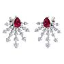 3 1/2 Carat Pear Shape Ruby and Lab Grown Diamond Spray Drop Earrings In 14 Karat White Gold Image-4