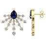 3 1/2 Carat Pear Shape Sapphire and Lab Grown Diamond Spray Drop Earrings In 14 Karat Yellow Gold Image-1