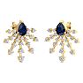3 1/2 Carat Pear Shape Sapphire and Lab Grown Diamond Spray Drop Earrings In 14 Karat Yellow Gold Image-4