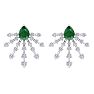 3 1/2 Carat Pear Shape Emerald and Lab Grown Diamond Spray Drop Earrings In 14 Karat White Gold Image-2