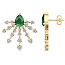 3 1/2 Carat Pear Shape Emerald and Lab Grown Diamond Spray Drop Earrings In 14 Karat Yellow Gold Image-1
