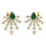 3 1/2 Carat Pear Shape Emerald and Lab Grown Diamond Spray Drop Earrings In 14 Karat Yellow Gold Image-4